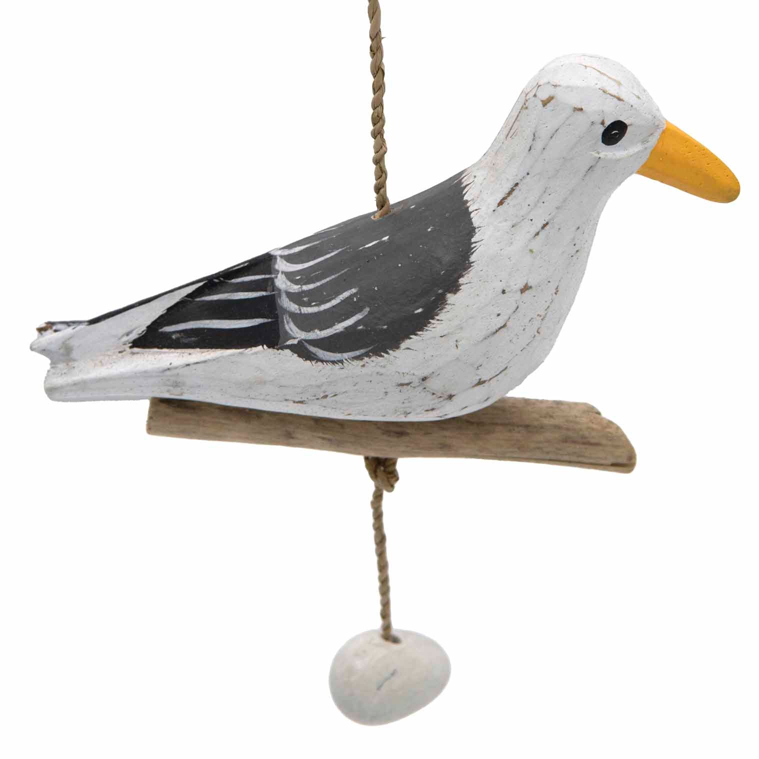 Hanging Seagull with Driftwood and Pebbles