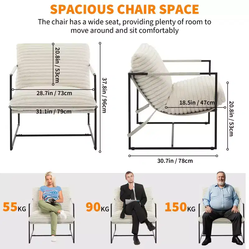 Sling Accent Chairs, Mid Century Modern Accent Chair, Cozy Reading Chair w/Shredded Foam Cushioning for Reading Rooms Bedrooms Balcony