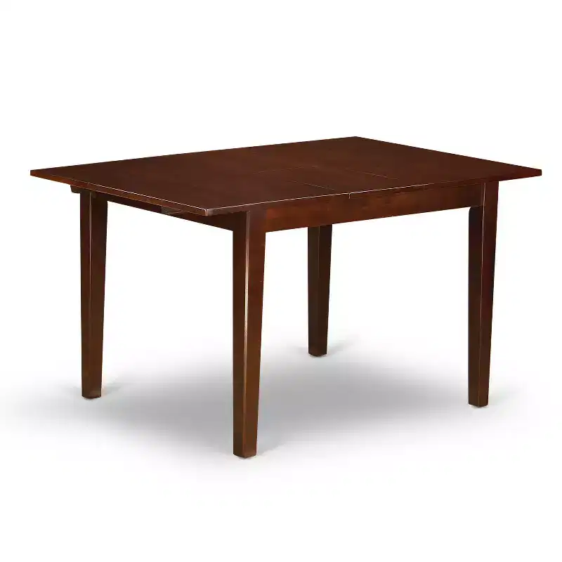 HomeStock Belmont 5Pc Dining Set Includes a Rectangle Dinette Table with Butterfly Leaf and Four Parson Chairs with Doeskin Fabric, Mahogany Finish