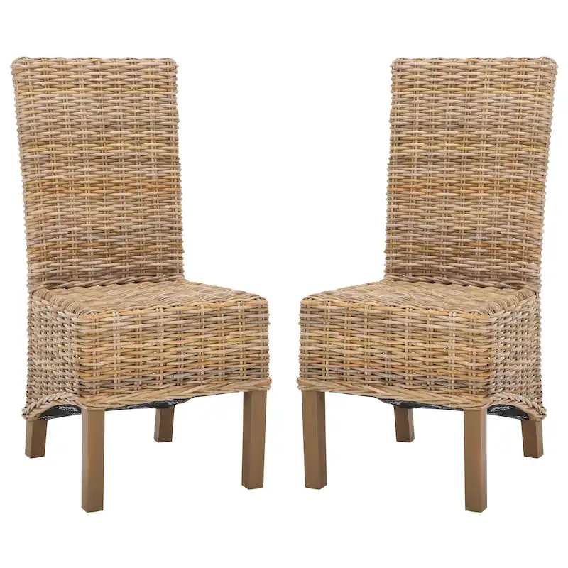 Set of 2 Natural Wicker Dining Chairs 19W x 22D x 41H, Boho Coastal Style