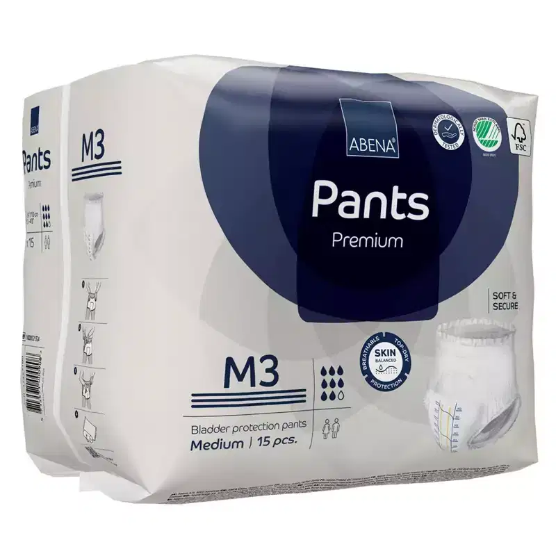Abena Premium Pants M3 Disposable Underwear Pull On with Tear Away Seams Medium, 1000021324, 50, 45 Ct