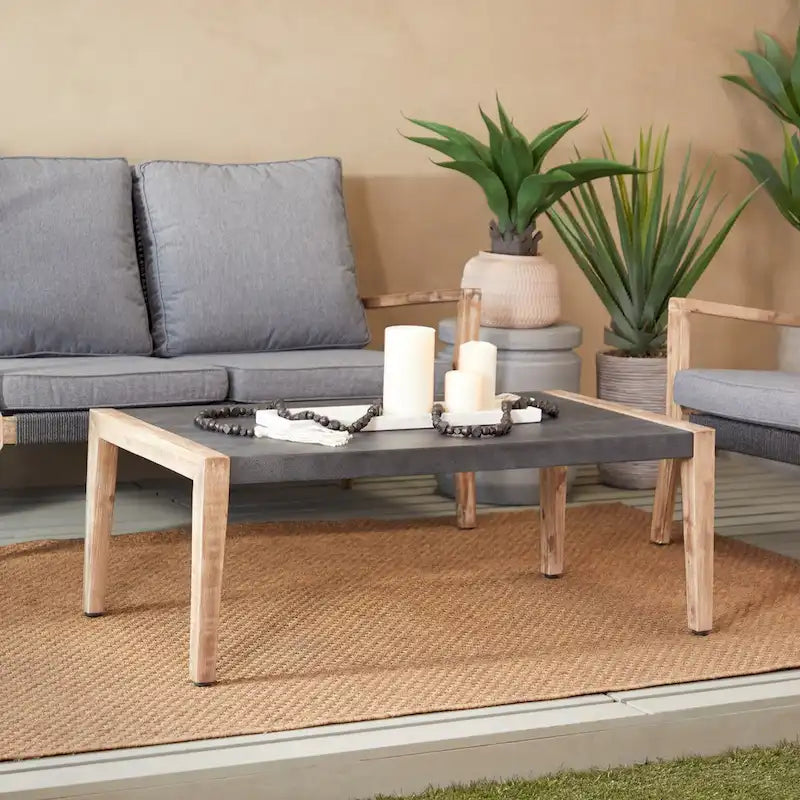 Wood Outdoor Coffee Table with Wood Legs - Dark Gray - Roche River Decor