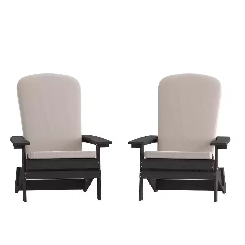 Emma and Oliver Set of Two All-Weather Poly Resin Folding Adirondack Chairs for Indoor/Outdoor Use