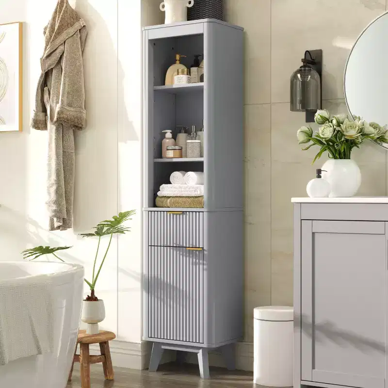 Modern Tall Bathroom Storage Cabinet with Drawer and Door, Wood
