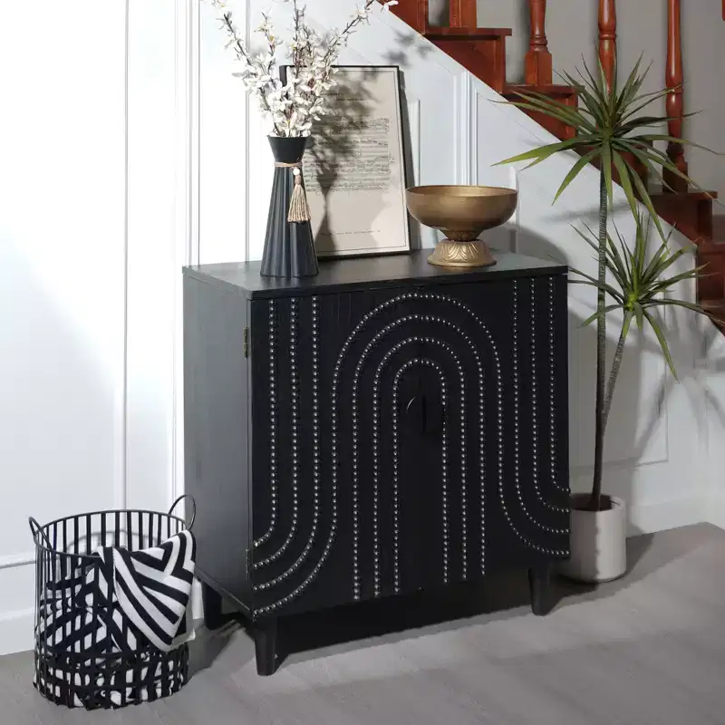 59 Fluted Sideboard Buffet Cabinet with 4 Door Antique Black Entryway Table Decorative Storage Cabinet Accent Credenzas for Living Room Home Kitchen
