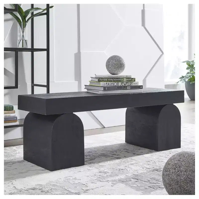 Signature Design by Ashley Holgrove Accent Bench - Matte Black Solid Wood with Oversized Decorative Legs