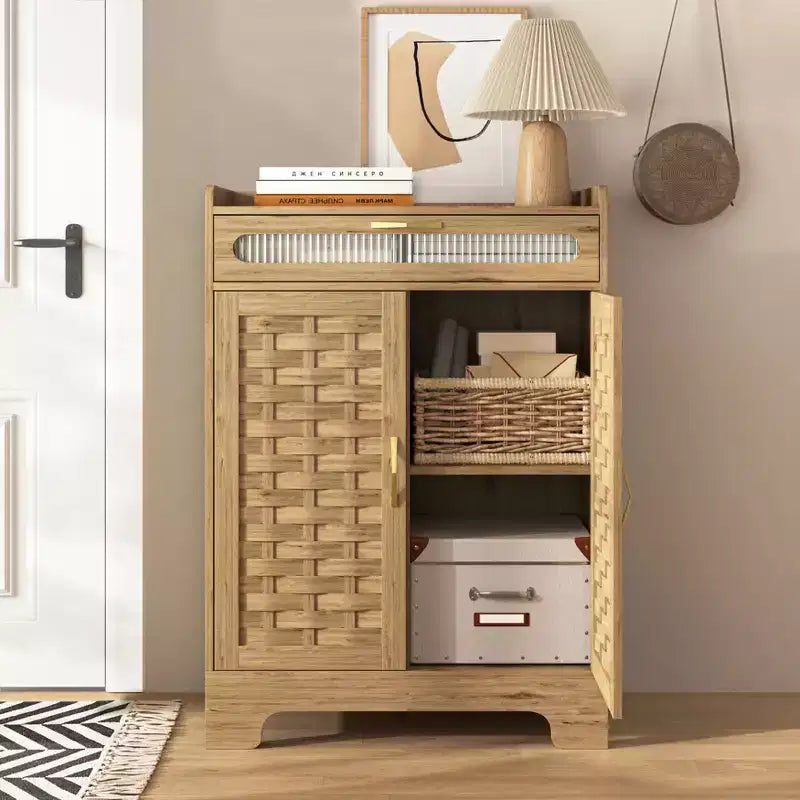 GDFStudio Mary Modern Farmhouse 2-Doors 41.34 H Storage Buffet Sideboard with Drawer and Adjustable Shelf