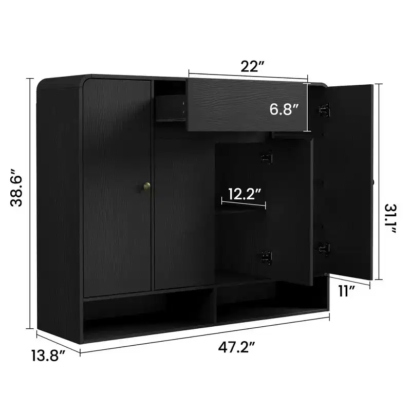 Shoe Cabinet 47.2 Inch with Adjustable Shelves 4 Doors Bottom Shelf Freestanding Narrow Organizer Rounded Corner for Hallway Living Room