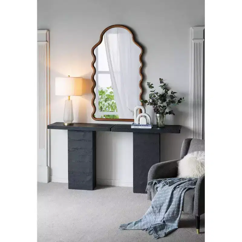 Black Rectangular Coffee Table with Pedestal Base 35.5x14x35.5