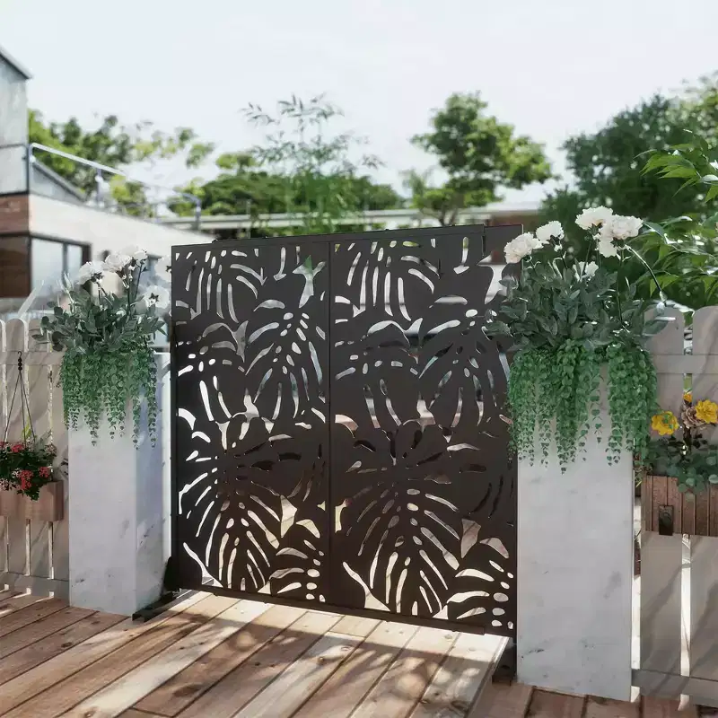 MAYEERTY 72H Room Divider Rectangle Galvanized Metal Frame Freestanding Privacy Screen Garden Fence Patio Black