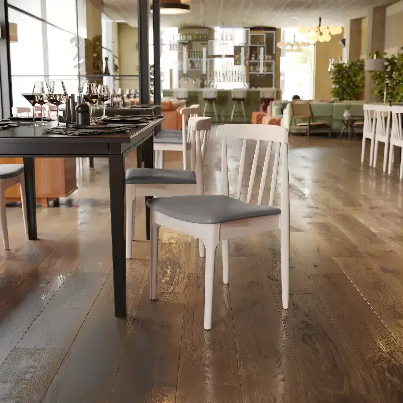 Flash Furniture Chester Commercial Grade Solid Wood Dining Chair with Slatted Backrest and Vinyl Seat