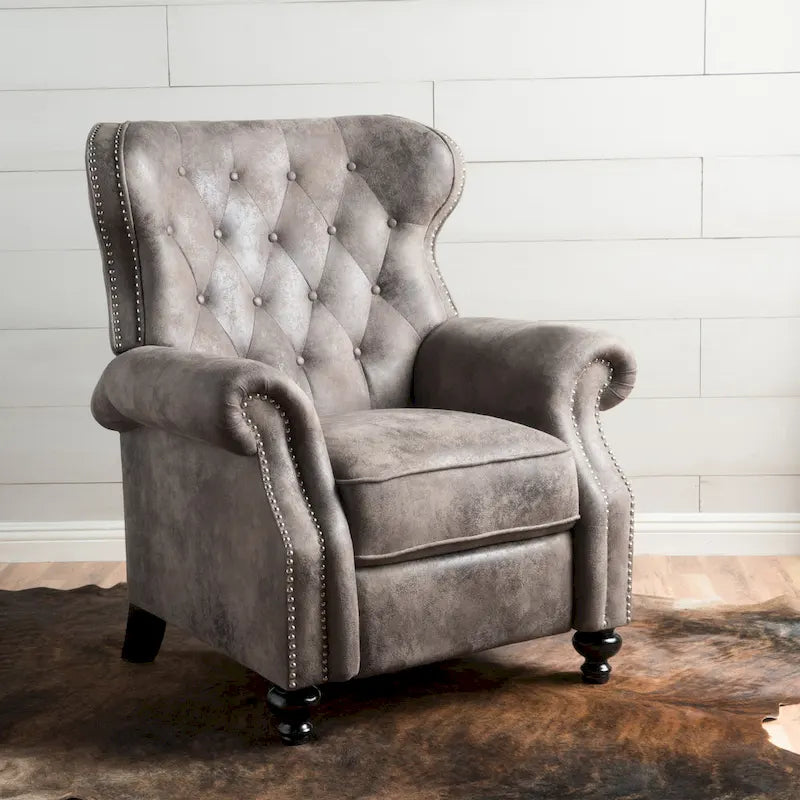 Tufted Microfiber Pushback Recliner Club Chair with Nailhead Trim