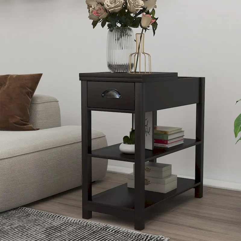 Narrow Sided Table with Drawers and Bottom Partition in Flip Over Design