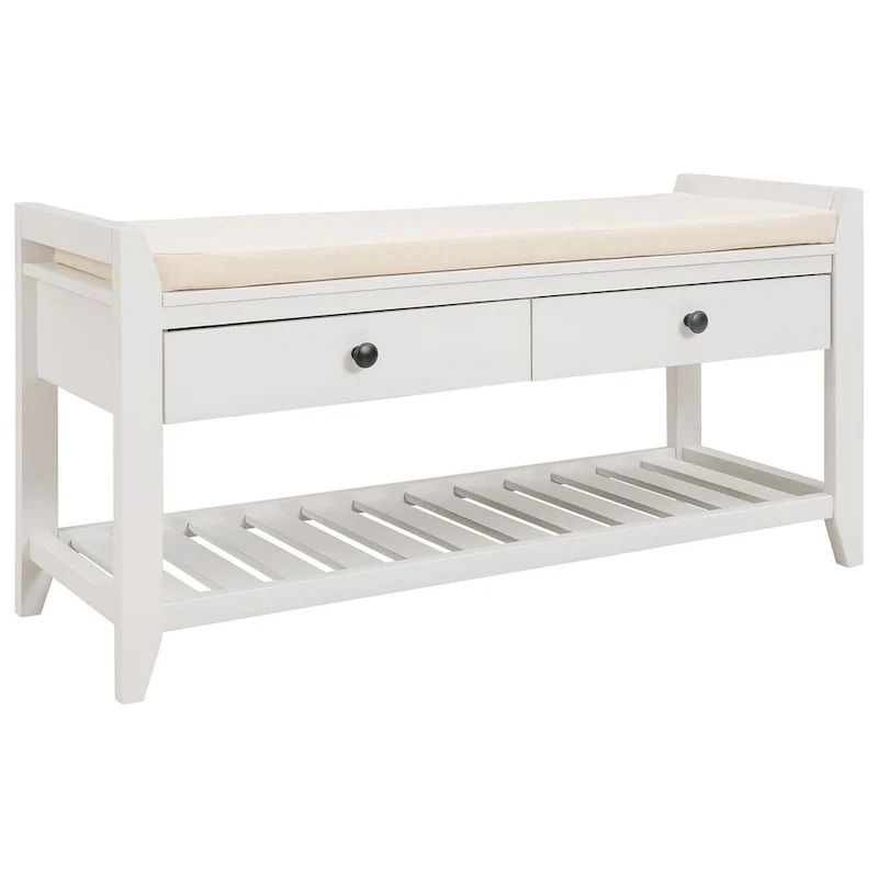 Wooden Storage Bench with Shoe Rack and Drawers