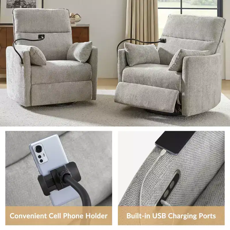 Julius 38 Power Rocking Swivel Nursery Recliner with USB Set of 2 | HULALA HOME