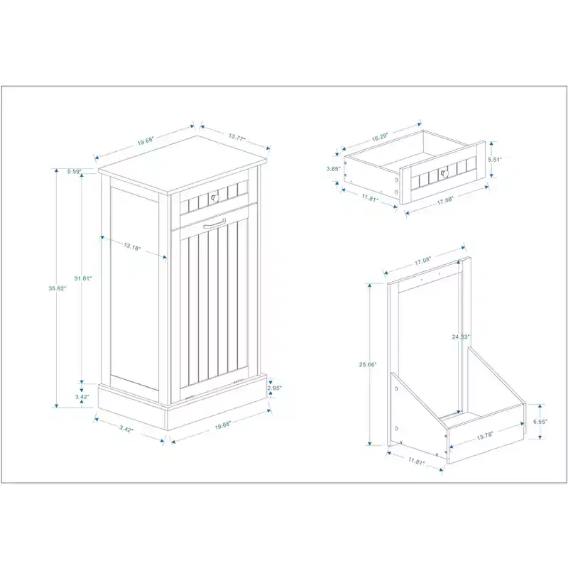 AndMakers 19.68 in. W x 13.77 in. D x 35.62 in. H Ready to Assemble Trash Can Kitchen Cabinet