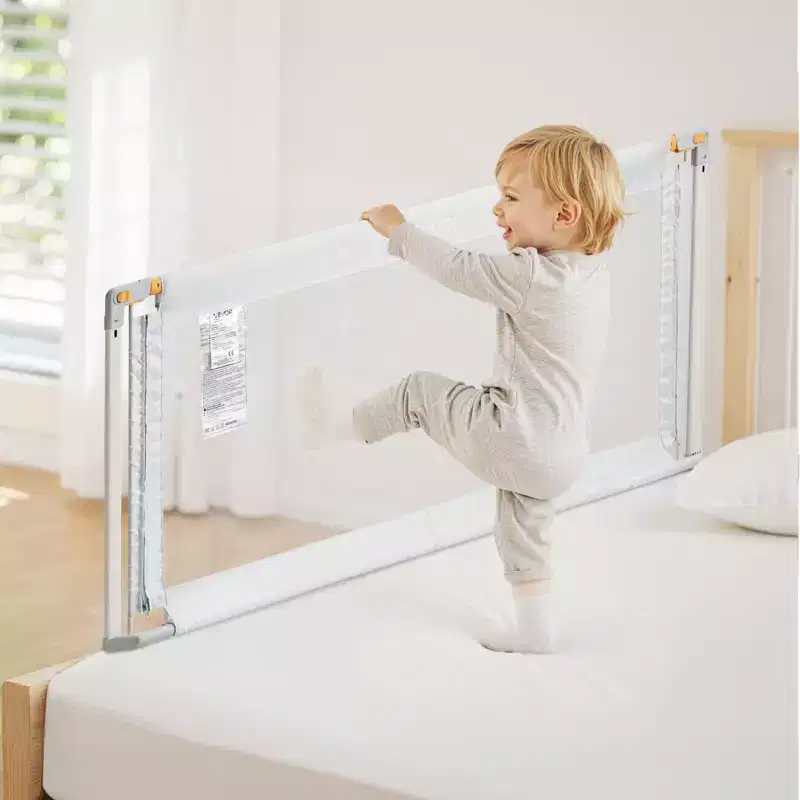 Toddler Bed Rail, Kids Beds Guard Rail with Reinforced Iron Pipe and Oxford Cloth, Adjustable Height Bed Side Railing, 1 Piece, Gray
