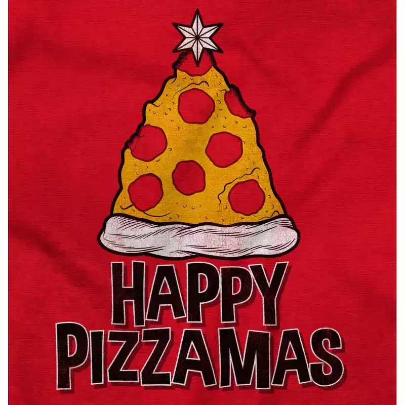 Funny Christmas Happy Pizzamas Pizza Graphic T Shirt Men or Women Brisco Brands