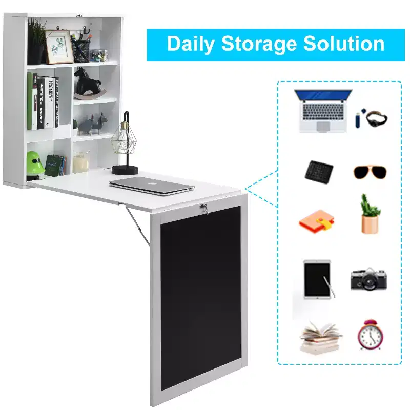 Costway Wall Mounted Table Fold Out Convertible Desk with A Blackboard/Chalkboard Black\Brown\White\Grey