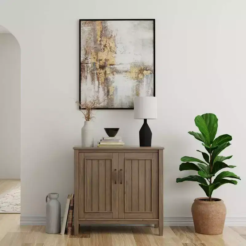 Low Storage Cabinet, Smoky Brown, Contemporary Accent, Pine & Plywood