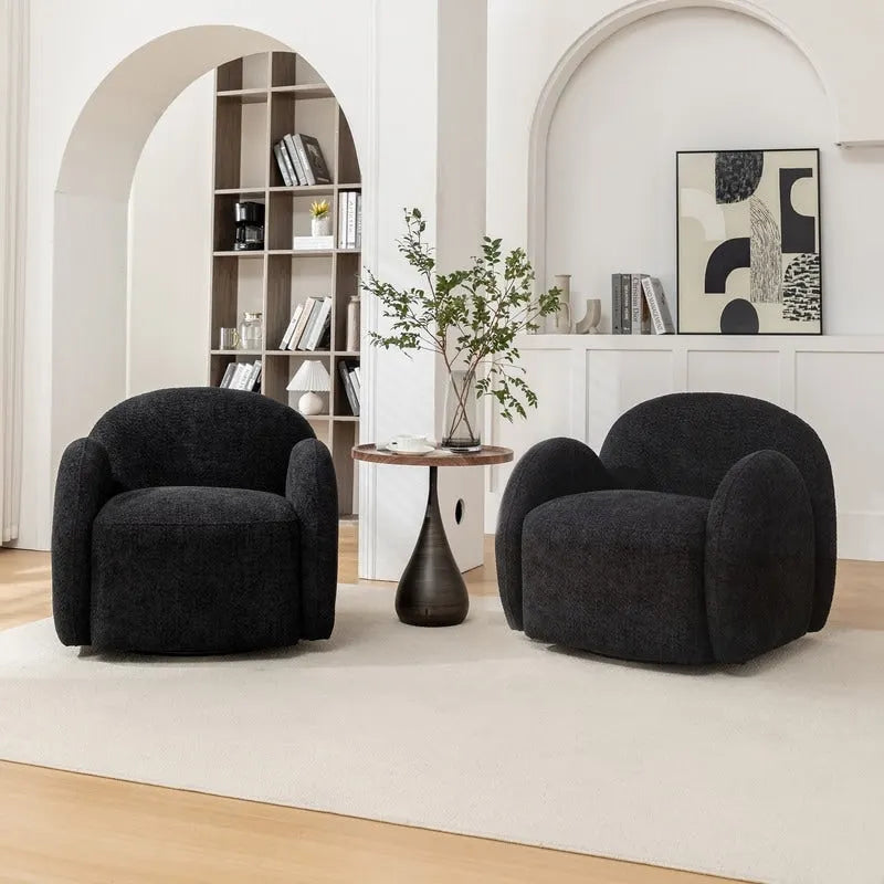 Modern Glam Boucle Upholstered Swivel Accent Armchair with 360 Degree Swivel Base