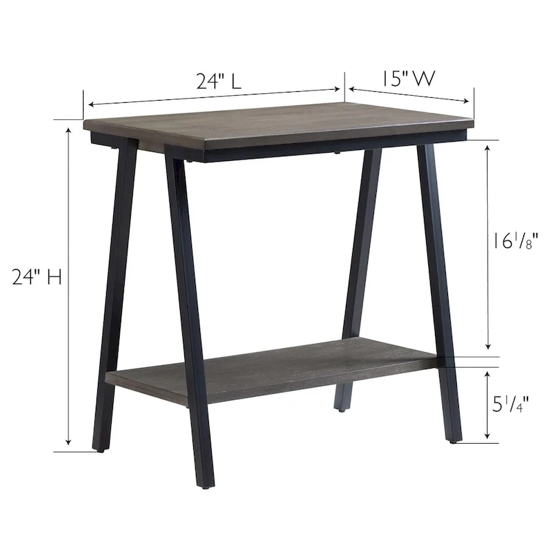 Narrow Wood Side Table with Metal Frame and Lower Shelf
