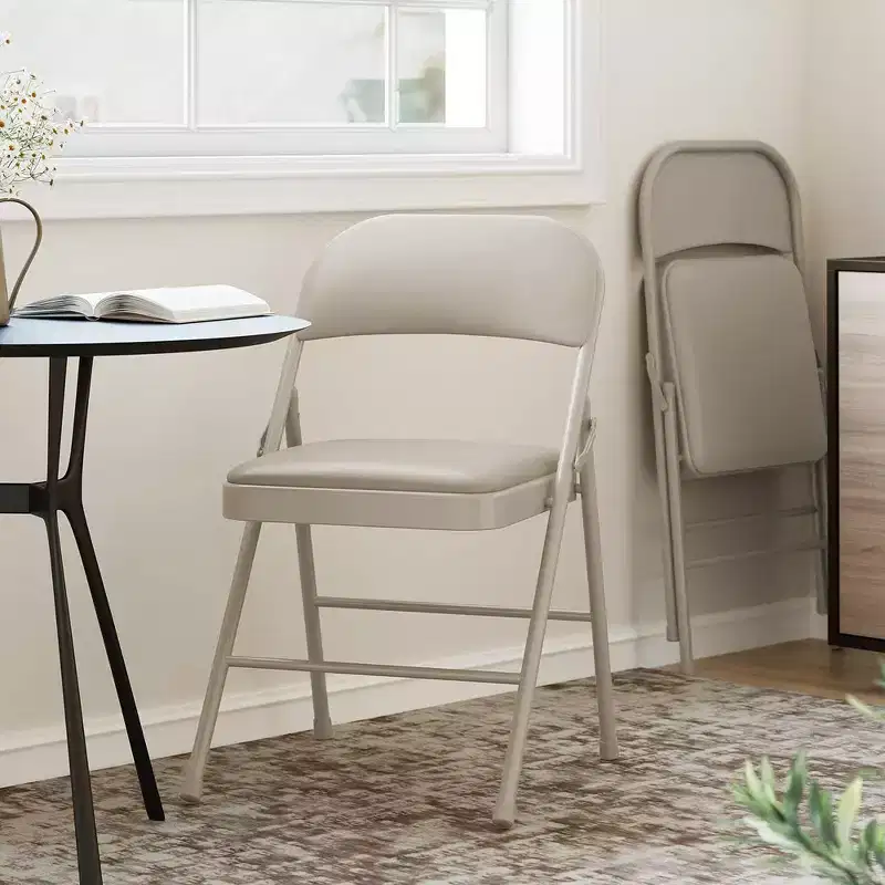 Folding Chairs Set of 2/4, PU Upholstered Foldable Chairs with Metal Frame Hold Up to 350 Pounds