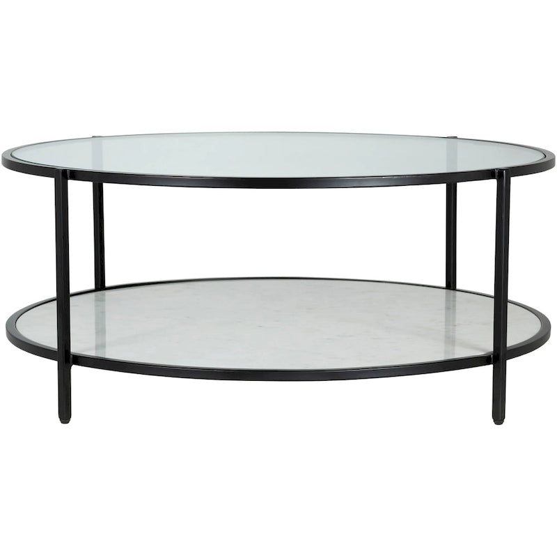 Glass Round Coffee Table 14H x 36W x 36D Two-Tier Metal Frame