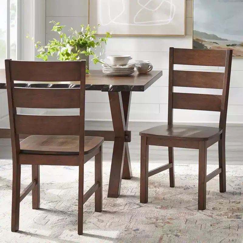 Buylateral 6Pc Mandeville Solid Wood Live Edge Dining Set with Bench Brown: Rubberwood, Ladderback Chairs