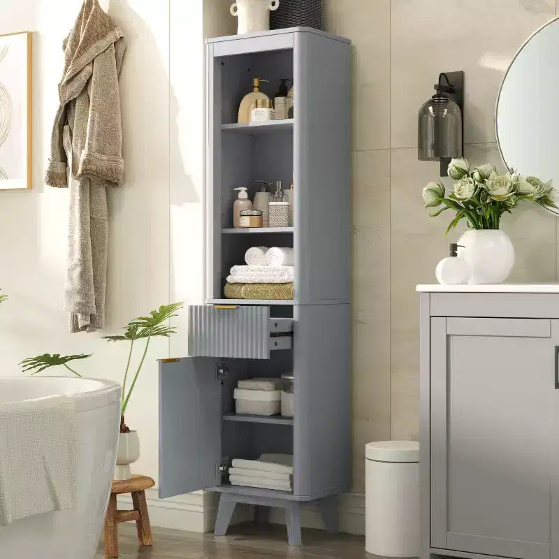 Modern Tall Bathroom Storage Cabinet with Drawer and Door, Wood