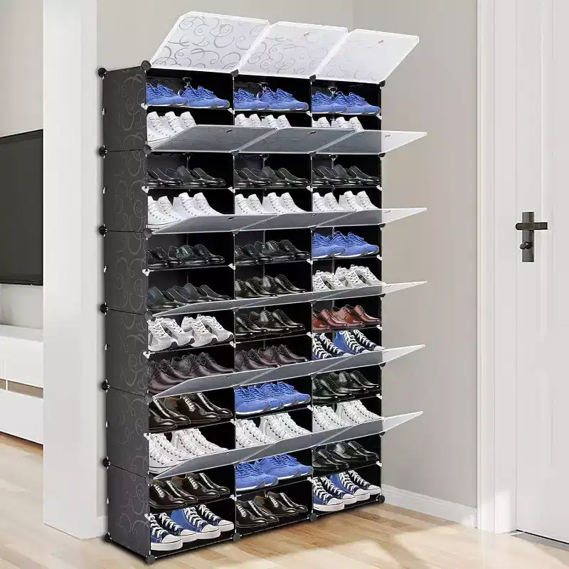 12 Tier Shoe Rack Organizer, Expandable Modular Plastic Shoe Cabinet with Doors, Large Entryway Storage