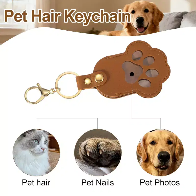 Unique Bargains Leather Memorial Key Holder Paw Print Pet Hair Keychain Pet Furniture Accessories 2 Pcs