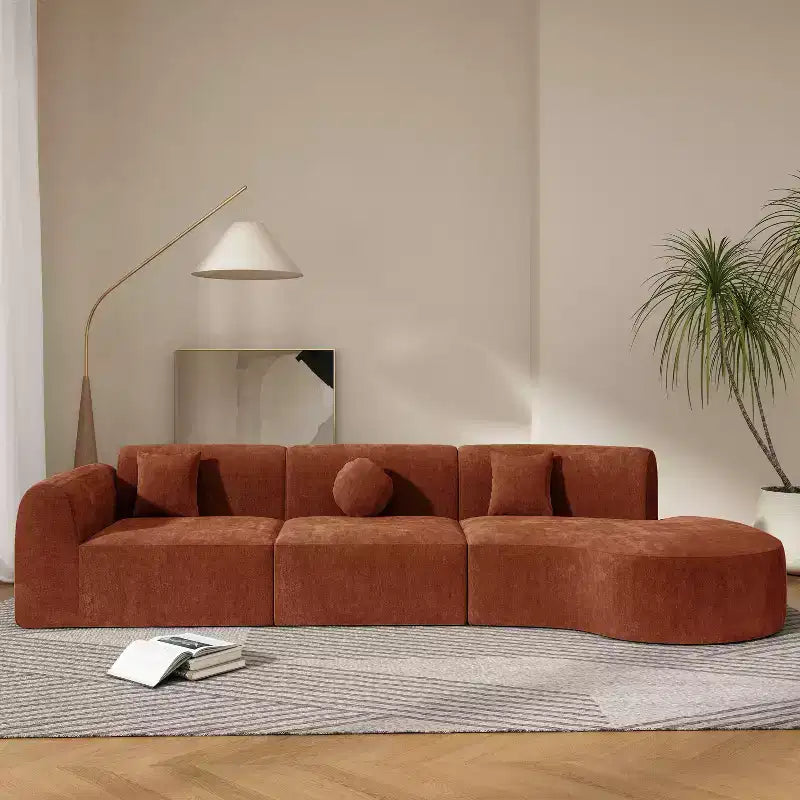 Christopher Knight Home Lyla 140" Modern Fully Compressed Sponge 5 Seater Curved Sectional Sofa Orange