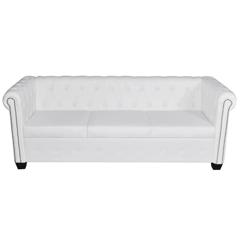 Chesterfield 3-Seater Sofa in White Faux Leather
