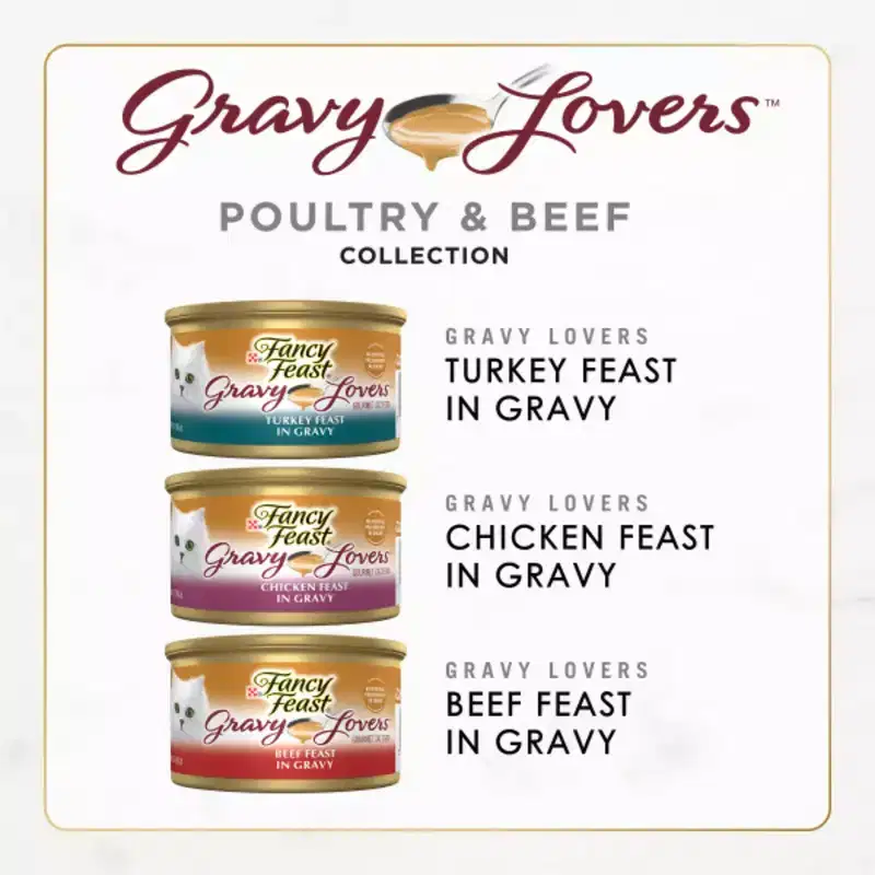 Purina Fancy Feast Gravy Lovers Chicken, Turkey & Beef Flavor Wet Cat Food Cans Variety Pack - 3oz/24ct