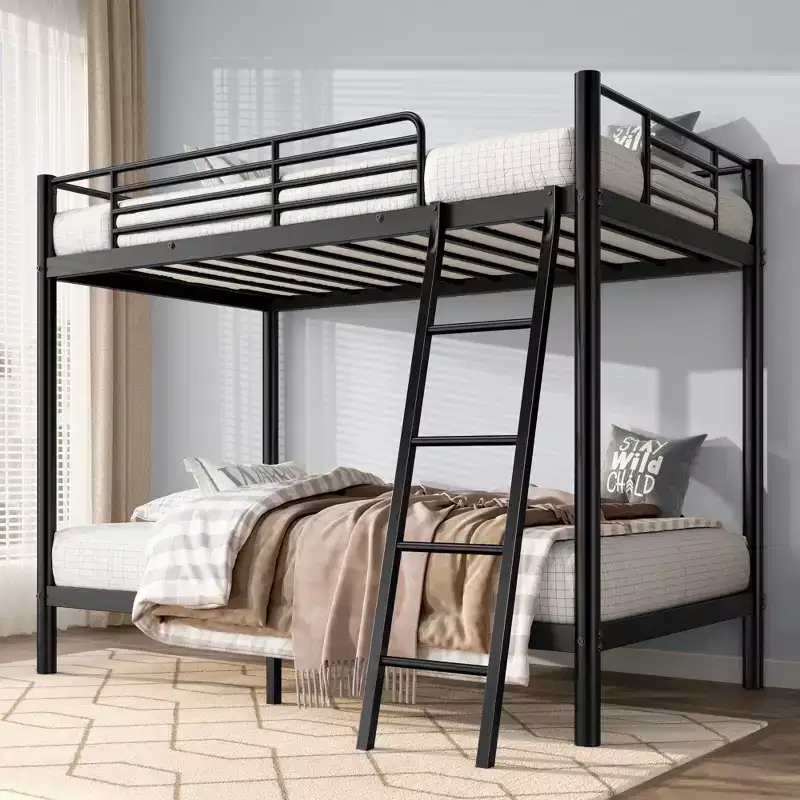 75IN Twin-Over-Twin Size Tall Bunk Bed, Twin Bed with Ladder and Safety Safety Guardrails, Kids Bunk Beds for Bedroom, Dormitory, Black