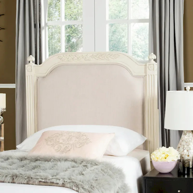 French Country Style Wood Headboard with Upholstered Panel