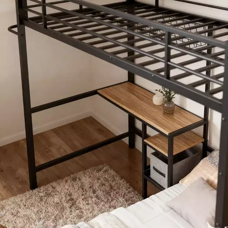 GDFStudio Benson Modern Metal Twin Over Twin L-Shaped Bunk Bed with Desk Station and Drawers