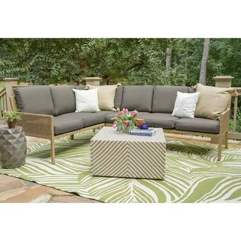 Leisure Made Riviera 5pc Wicker Sectional in Gray Fabric