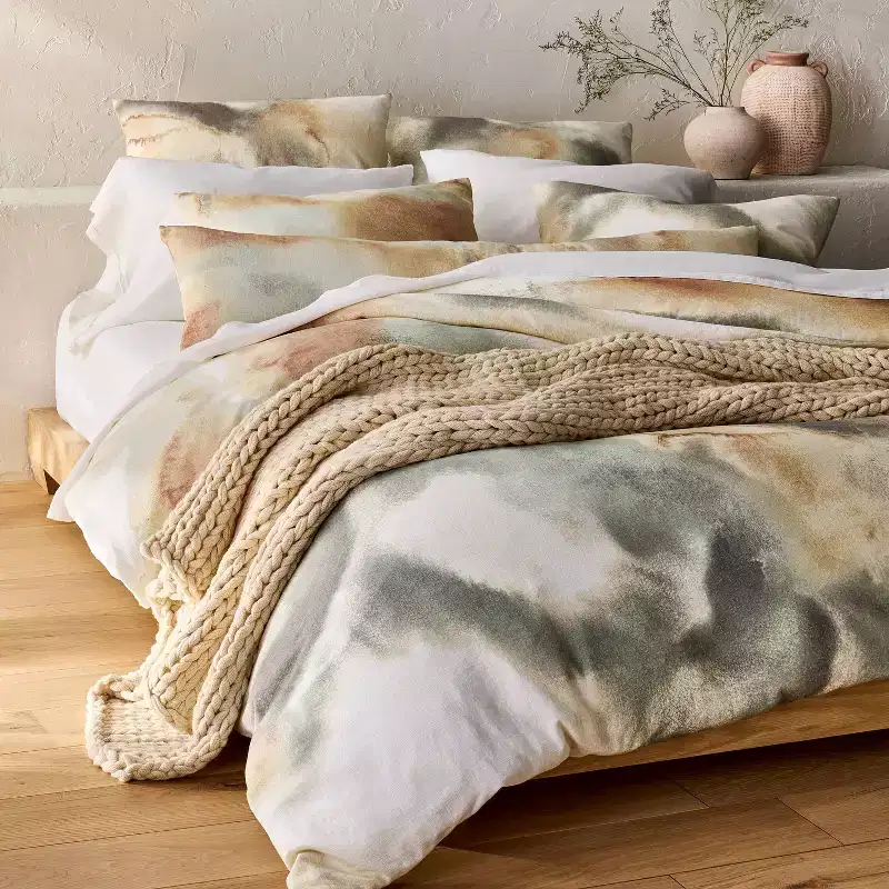 Lumbar Heavyweight Linen Blend Decorative Throw Pillow Washed Watercolor Print - Casaluna™