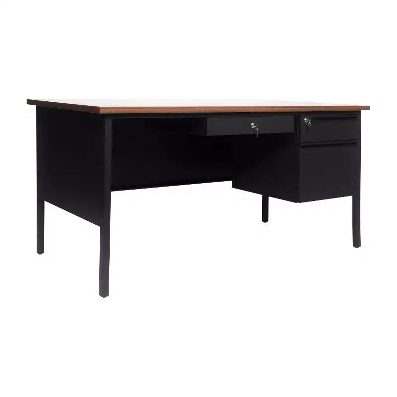 Flash Furniture Cambridge Commercial Grade Single Pedestal Desk with Locking Drawers and Metal Frame