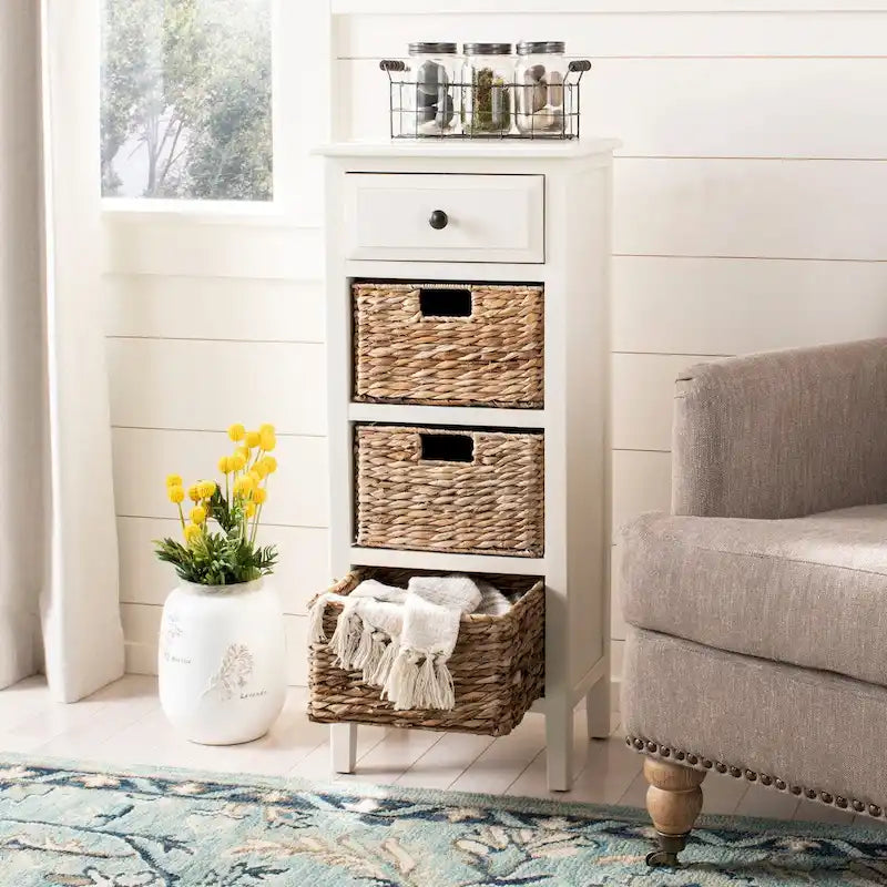 SAFAVIEH Hermine Distressed Black 4-Drawer Storage Side Table - 15 x 11.8 x 35.8 - 15Wx12Dx36H