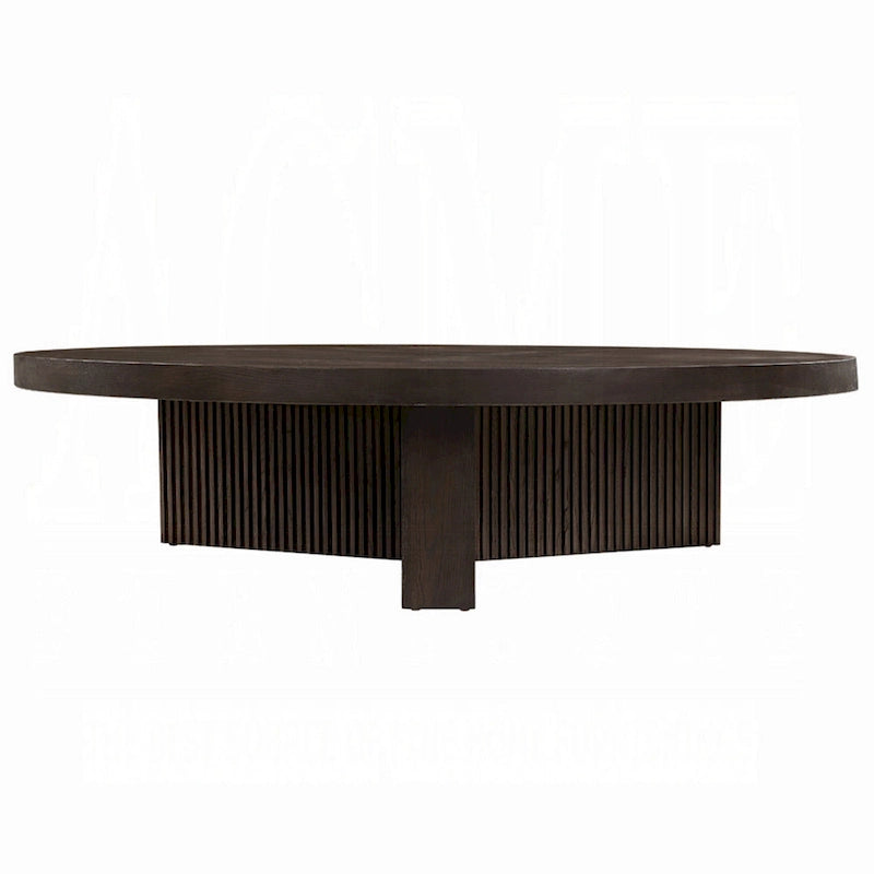 Round Coffee Table Espresso Brown Fluted Tri-Panel Wood Living Room