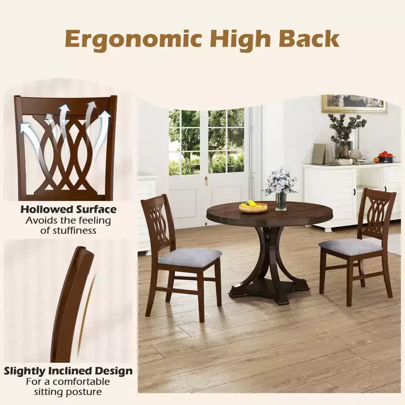 Costway Dining Chairs Set of 2 w/Padded Seat Hollowed Backrest & Rubber Wood Frame