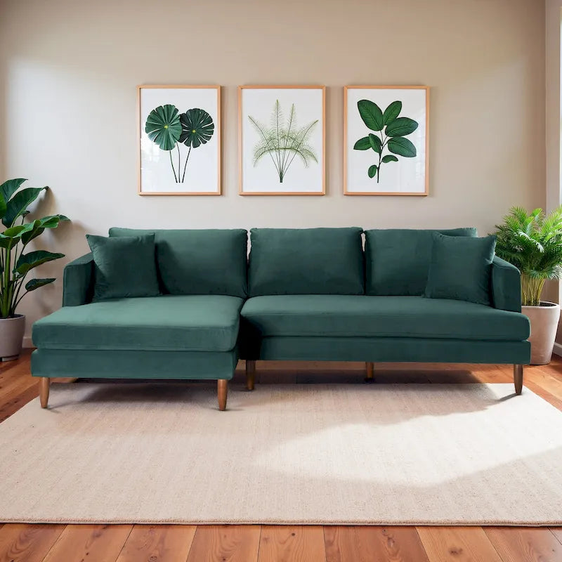 Mid-Century Modern L-Shaped Pillow Back Velvet Sectional Sofa