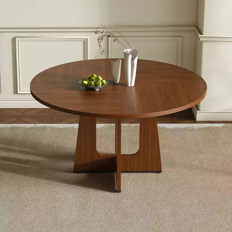 MAYEERTY Round Farmhouse Dining Table, Wood Grain MDF Kitchen Table with 300lb Weight Capacity, Easy Assembly Dining Room Table