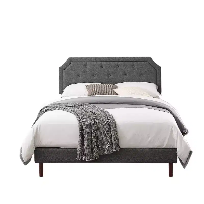 Linen Upholstered Adjustable Headboard Bed Frame