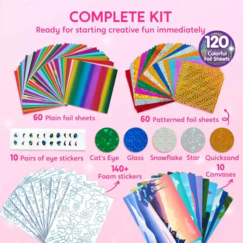 Klever Kits Princess Foil Art Kit - Mess-Free Coloring Foil Foam Stickers, Arts & Crafts, Travel Toys, Birthday Christmas Gift for Girls Boys Age 4+