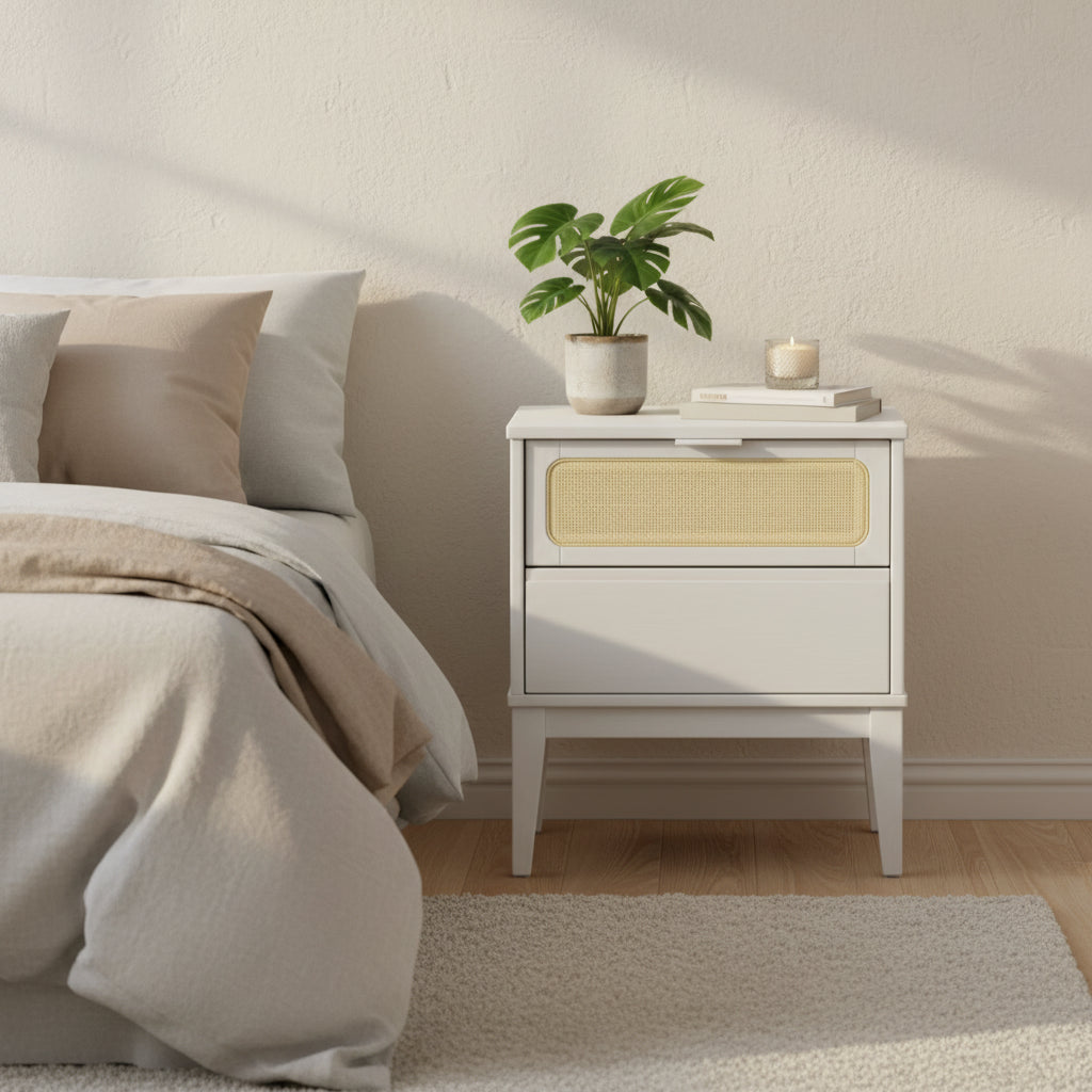 Solid Wood 2-Drawer Bedside Table