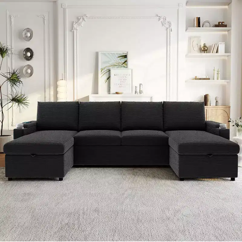 Modular Sectional Sofa Bed with Storage Chaise, U-Shaped Sectional Sleeper Sofa, Modern Cloud Sofa for Living Room or Bedroom-Panipeachy